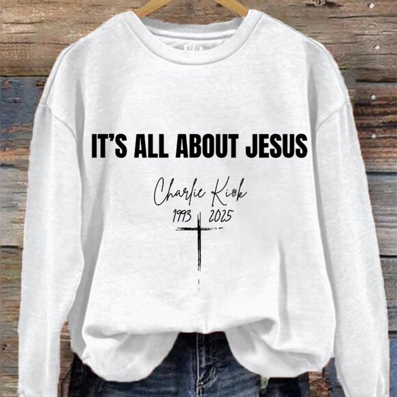Women's It's All About Jesus R.I.P Charlie Kirk Sweatshirt shirt grey - Picture 1 of 2